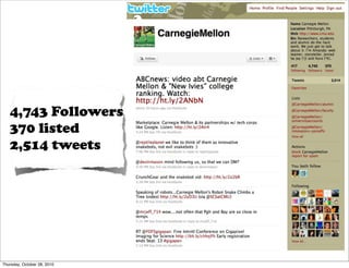 4,743 Followers
   370 listed
   2,514 tweets




Thursday, October 28, 2010
 