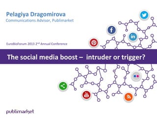 Pelagiya Dragomirova
Communications Advisor, Publimarket

EuroBioForum 2013 2nd Annual Conference

The social media boost – intruder or trigger?

 