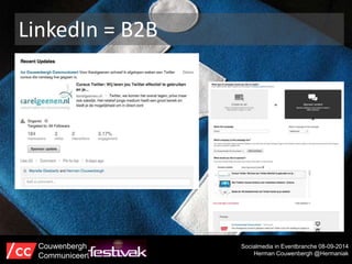 LinkedIn = B2B 
Socialmedia in Eventbranche 08-09-2014 
Herman Couwenbergh @Hermaniak 
Couwenbergh 
Communiceert 
 
