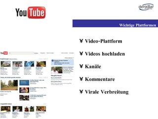 Video-Plattform Videos hochladen Kanäle Kommentare Virale Verbreitung Wichtige Plattformen 