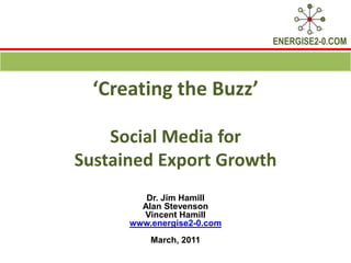 ‘Creating the Buzz’Social Media for Sustained Export Growth Dr. Jim Hamill Alan Stevenson Vincent Hamill www.energise2-0.com March, 2011 