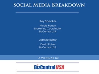 Social Media Breakdown Key Speaker Nicole Roach Marketing Coordinator BizCentral USA Administrator David Pulver BizCentral USA HBIF Meeting  12-09 A Webinar By: 