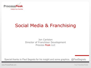 Social Media & Franchising Jon Carlston Director of Franchisor Development Process  Peak  LLC Special thanks to Paul Segreto for his insight and some graphics.  @PaulSegreto 