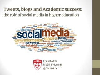 Tweets, blogs and Academic success:
the role of socialmediain higher education
Chris Buddle
McGill University
@CMBuddle
 