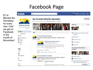 Facebook Page
$1 to
Blanket the
Homeless
for every
new “Like”
we get on
Facebook
in the
month of
November!
 