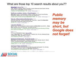What are those top 10 search results about you?? Public memory may be short, but Google does not forget! 