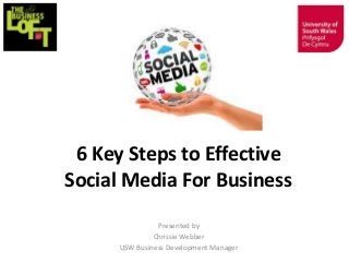 6 Key Steps to Effective
Social Media For Business
Presented by
Chrissie Webber
USW Business Development Manager

 
