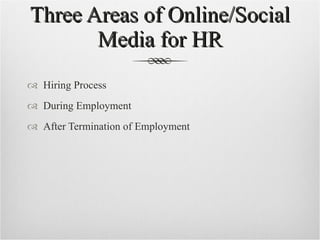 Employment and Social Media: An Introduction to the Rules for Human Resource Professionals 