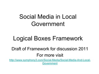 Social Media in Local GovernmentLogical Boxes Framework Draft of Framework for discussion 2011  For more visit  http://www.symphony3.com/Social-Media/Social-Media-And-Local-Government 