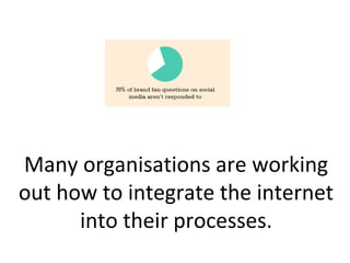 Many organisations are working
out how to integrate the internet
into their processes.
 
