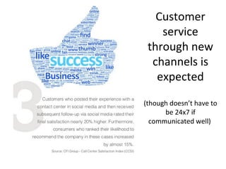 Customer
service
through new
channels is
expected
(though doesn’t have to
be 24x7 if
communicated well)
 