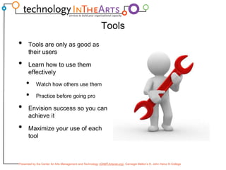ToolsTools are only as good as their usersLearn how to use them effectivelyWatch how others use themPractice before going proEnvision success so you can achieve itMaximize your use of each tool