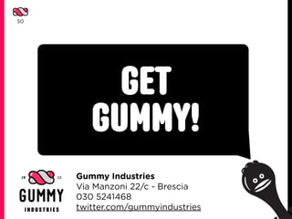 50




          GET
        GUMMY!
     Gummy Industries
     Via Manzoni 22/c - Brescia
     030 5241468
     twitter.co...