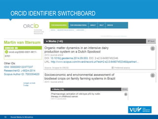 ORCID IDENTIFIER SWITCHBOARD
10 Social Media & Altmetrics
 
