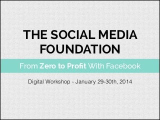THE SOCIAL MEDIA
FOUNDATION
From Zero to Proﬁt With Facebook
Digital Workshop - January 29-30th, 2014

 