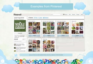 Examples from Pinterest




SELECTING & IMPLEMENTING SOCIAL MEDIA STRATEGIES
 