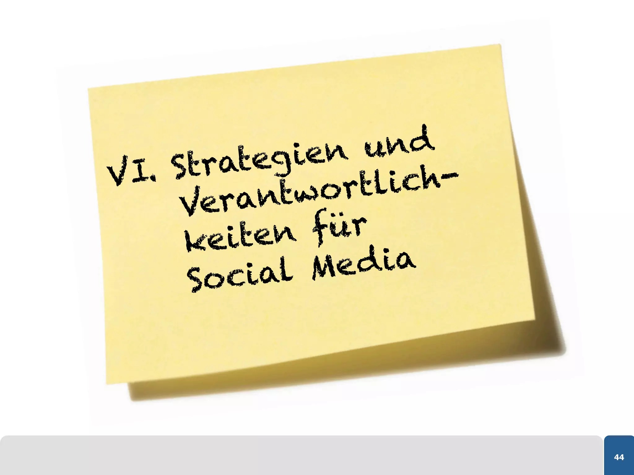 Strateg ien und
VI.           ortlich-
     Verantw
     keite n für
     Socia l Me d i a




                         44
 