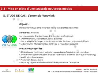 3.3 - Mise en place d’une stratégie nouveaux médias 5.  ETUDE DE CAS :  L’exemple Weavlink   Objectifs :  Développer l’ima...