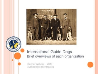 International Guide Dogs
Brief overviews of each organization
Rachel Webber 2014
rwebber@leaderdog.org
 