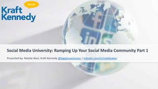 #hand3
Presented by: Natalie Alesi, Kraft Kennedy @legalerswelcome | linkedin.com/in/nataliealesi
Social Media University: Ramping Up Your Social Media Community Part 1
 