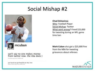 Social Mishap #3
Hurricane Sandy
Who: Fashion Retailers (Gap and Urban Outfitters)
Social Mishap: Twitter
What went wrong?...