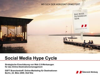 Strategische Einschätzung von Web 2.0-Werkzeugen  für das Online-Destinationsmanagement DSFT  Branchentreff: Online-Marketing für Destinationen  Berlin, 24. März 2009, Olaf Nitz Social Media Hype Cycle 