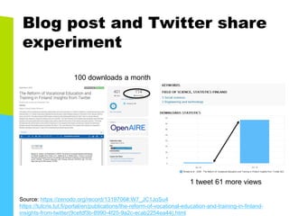 Blog post and Twitter share
experiment
14
100 downloads a month
Source: https://zenodo.org/record/1319706#.W7_JC1JoSu4
htt...