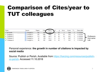 Comparison of Cites/year to
TUT colleagues
7
Source: Publish or Perish. Available from https://harzing.com/resources/publi...