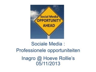 Sociale Media :
Professionele opportuniteiten
Inagro @ Hoeve Rollie’s
05/11/2013
 