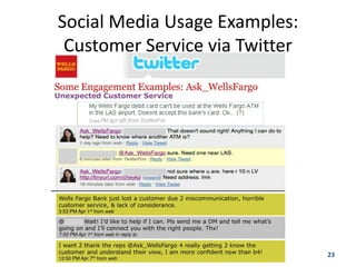 Social Media Usage Examples:
 Customer Service via Twitter




                                23
 
