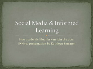 How academic libraries can join the dots.
INN530 presentation by Kathleen Smeaton
 
