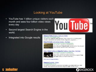 Looking at YouTube
• YouTube has 1 billion unique visitors each
  month and sees four billion video views
  every day

• S...