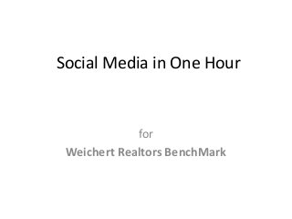 Social Media in One Hour
for
Weichert Realtors BenchMark
 