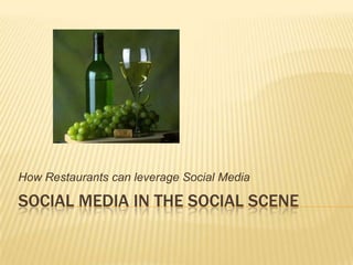 How Restaurants can leverage Social Media

SOCIAL MEDIA IN THE SOCIAL SCENE
 