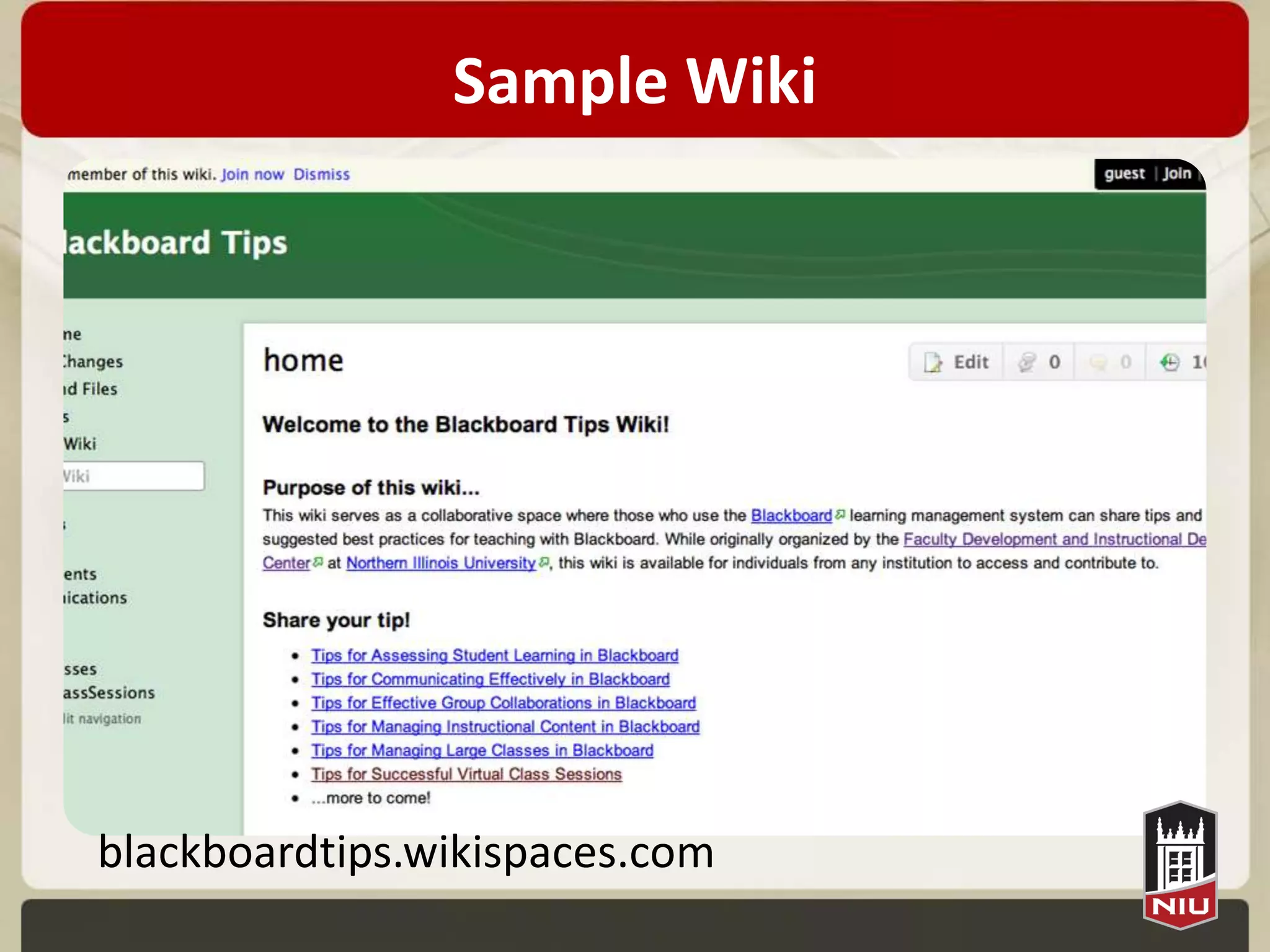 Sample Wiki




blackboardtips.wikispaces.com
 