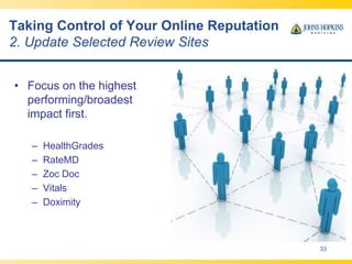 Taking Control of Your Online Reputation
1. Create One Central Source of Truth
33
• Do you have a shortcut link?
– E.g. ho...
