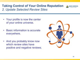 Taking Control of Your Online Reputation
2. Update Selected Review Sites
36
• Update this profile with the same informatio...
