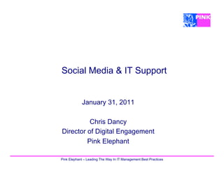 Social Media & IT Support


            January 31, 2011

          Chris Dancy
Director of Digital Engagement
         Pink Elephant

Pink Elephant – Leading The Way In IT Management Best Practices
 