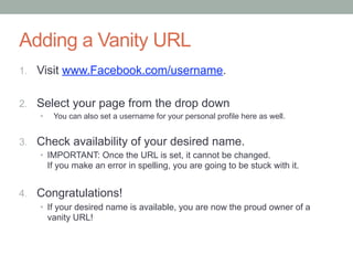 How To Set Up a Facebook pageSelect the category for your page:  Company, Organization, or InstitutionSelect “Education” from the drop downEnter Page Name. IMPORTANT Once your page is established, you CANNOT change the page name.  This should be something that users would use to search for your page.Agree to the Facebook Terms of Service.Click “GET STARTED”