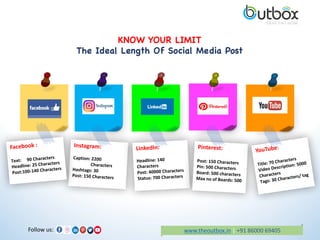 www.theoutbox.in |	+91	86000	69405Follow	us:	
KNOW YOUR LIMIT
The Ideal Length Of Social Media Post
 
