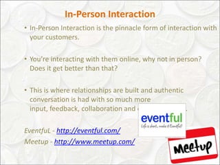 The behaviors and practices within lifestyles are a mixture of habits, conventional ways of doing things, and reasoned actions. A lifestyle typically also reflects an individual's attitudes, values or worldview. Therefore, a lifestyle is a means of forging a sense of self and to create cultural symbols that resonate with personal identity. Five Pillars of Social MediaAny & All forms of Social Media Marketing tactics fall under at least one of these five forms of action.1.		Declaration of Identity2. 	Identity through Association3. 	User-Initiated Conversation4. 	Provider-Initiated Conversation5. 	In-Person Interaction