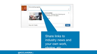 @KCCLAVERIA |
Share links to
industry news and
your own work,
photos, etc..
 