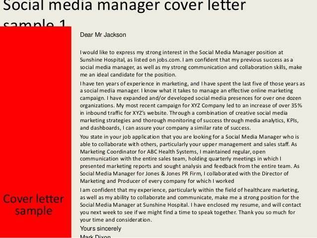 social media manager cover letters