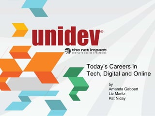 Today’s Careers in
Tech, Digital and Online
        by
        Amanda Gabbert
        Liz Maritz
        Pat Niday
 
