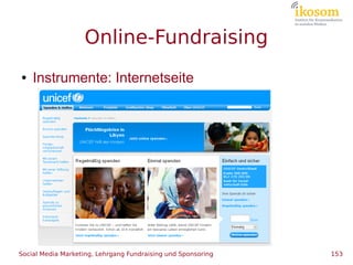 Online-Fundraising
●   Instrumente: Internetseite




Social Media Marketing, Lehrgang Fundraising und Sponsoring   153
 