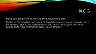 BLOG
Make your blog serve as the hub of your publishing plan.
Publish to the blog first, and extract snippets to share on ...