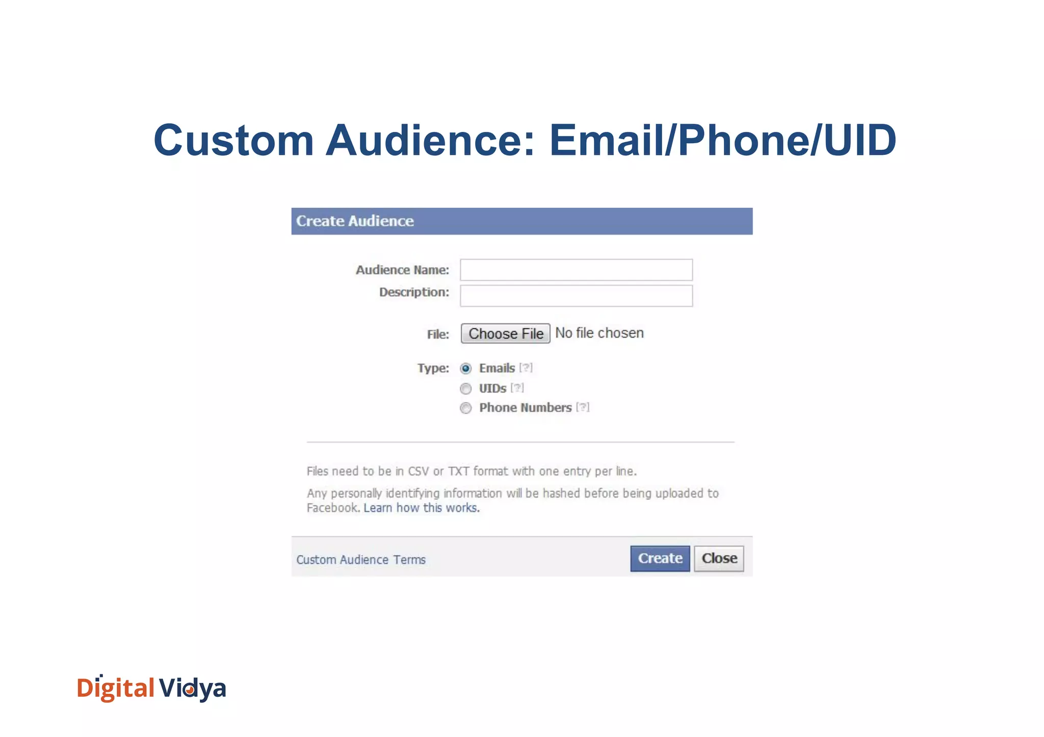 Custom Audience: Email/Phone/UID
 