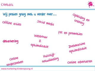 Contact
Social Media Marketing
Wij praten graag met u verder over…

detachering

www.marketing-kinderopvang.nl

 