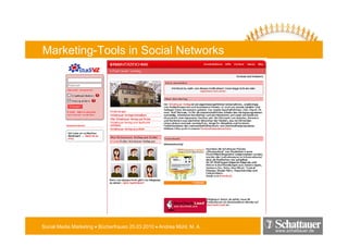 Marketing-Tools in Social Networks




Social Media Marketing • Bücherfrauen 25.03.2010 • Andrea Mühl, M. A.
                                                                        www.schattauer.de
 