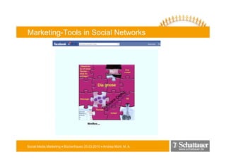Marketing-Tools in Social Networks




Social Media Marketing • Bücherfrauen 25.03.2010 • Andrea Mühl, M. A.
                                                                        www.schattauer.de
 